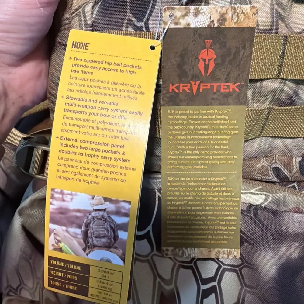 Slumberjack SJK Hone 34L Hunting Backpack Kryptek Camo NWT Rifle Bow Pack